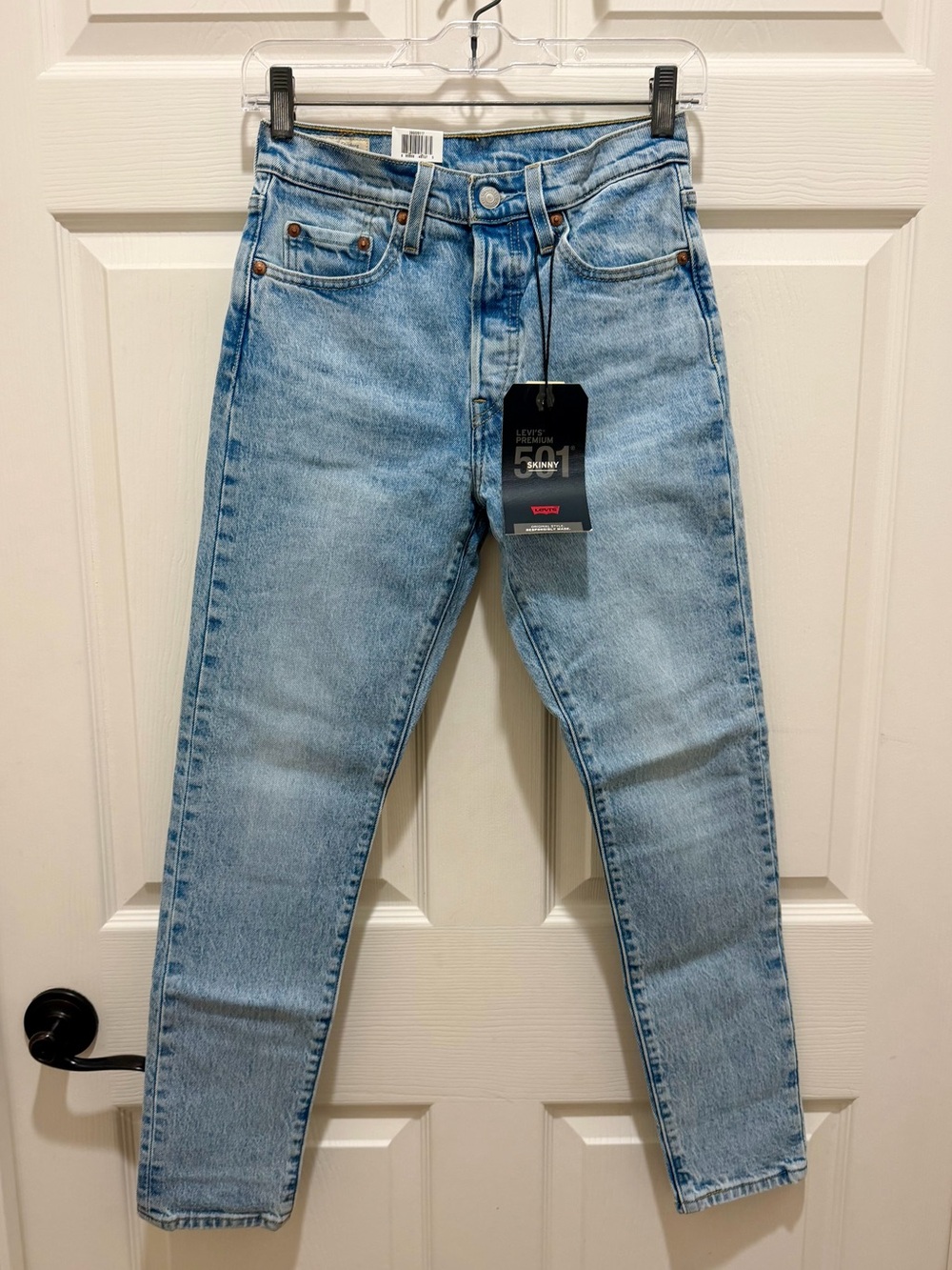 Levi's Light Blue Denim 501 Skinny High Waist Button Fly Jeans Size 24x28